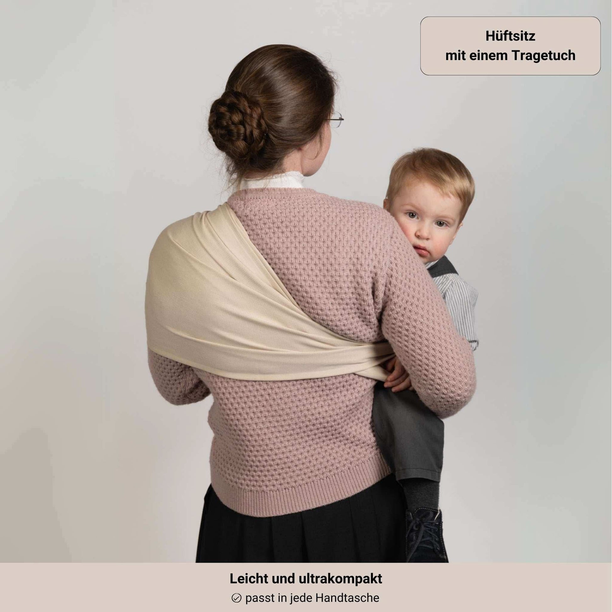 Babytragetuch ohne Binden und Knoten JOEYTUCH Natur Hüftsitz