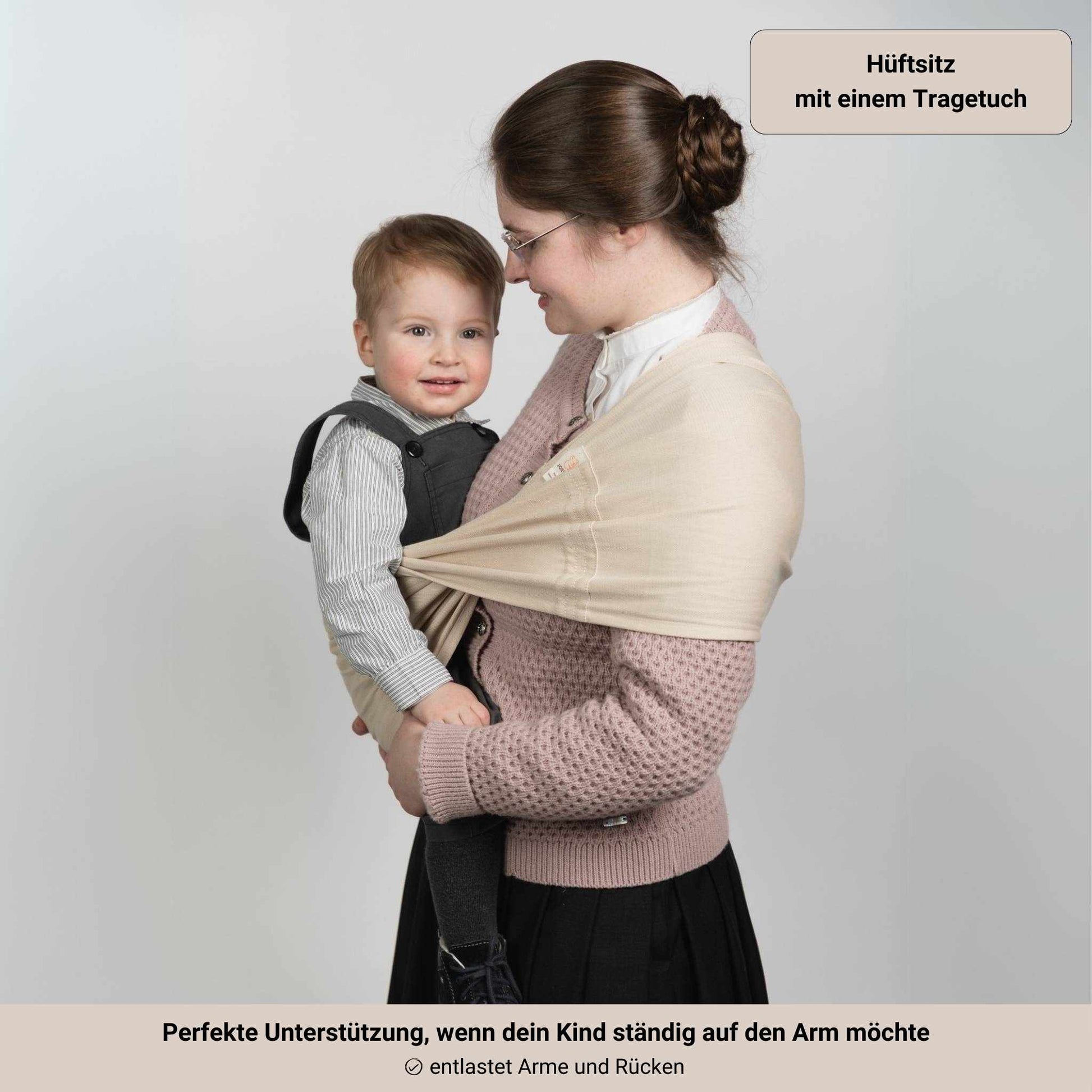 Babytragetuch ohne Binden und Knoten JOEYTUCH Natur Hüftsitz
