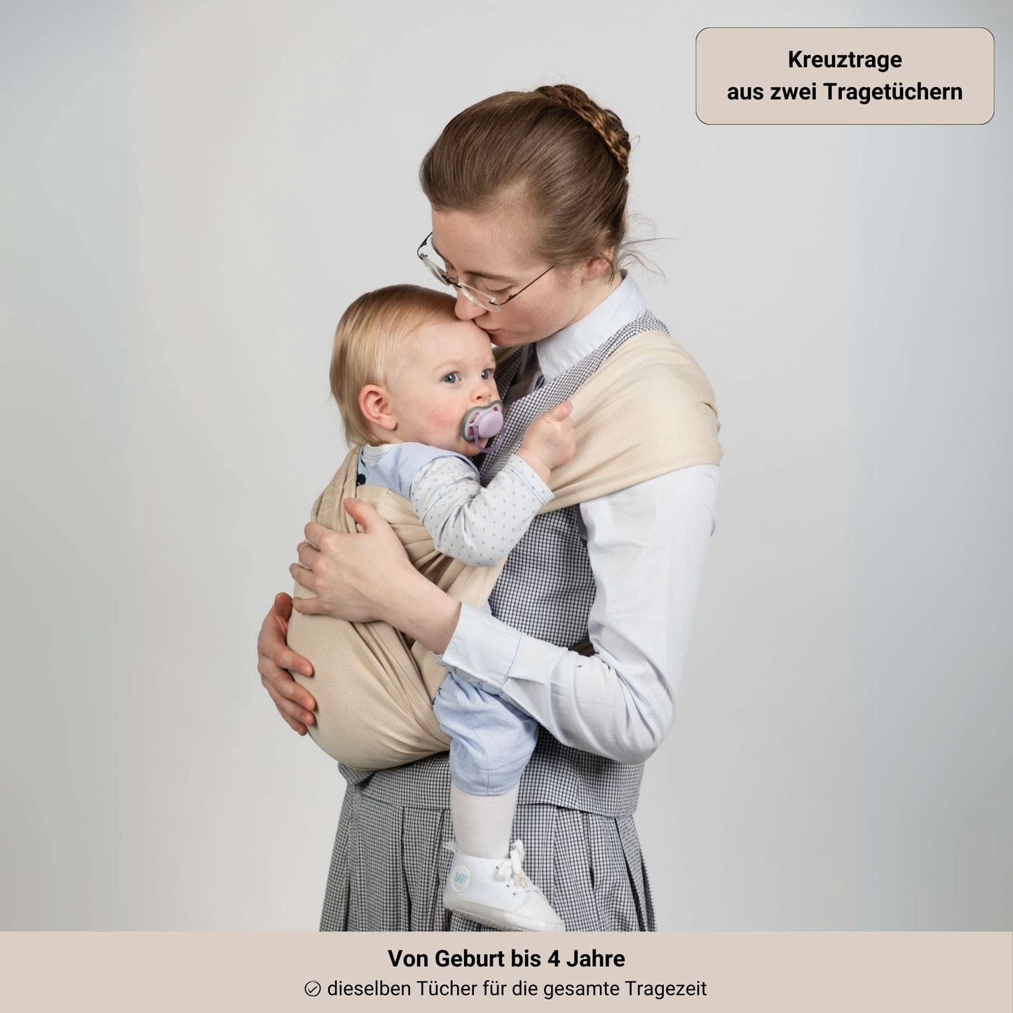 Babytragetuch ohne Binden und Knoten JOEYTUCH Natur Kreuztrage