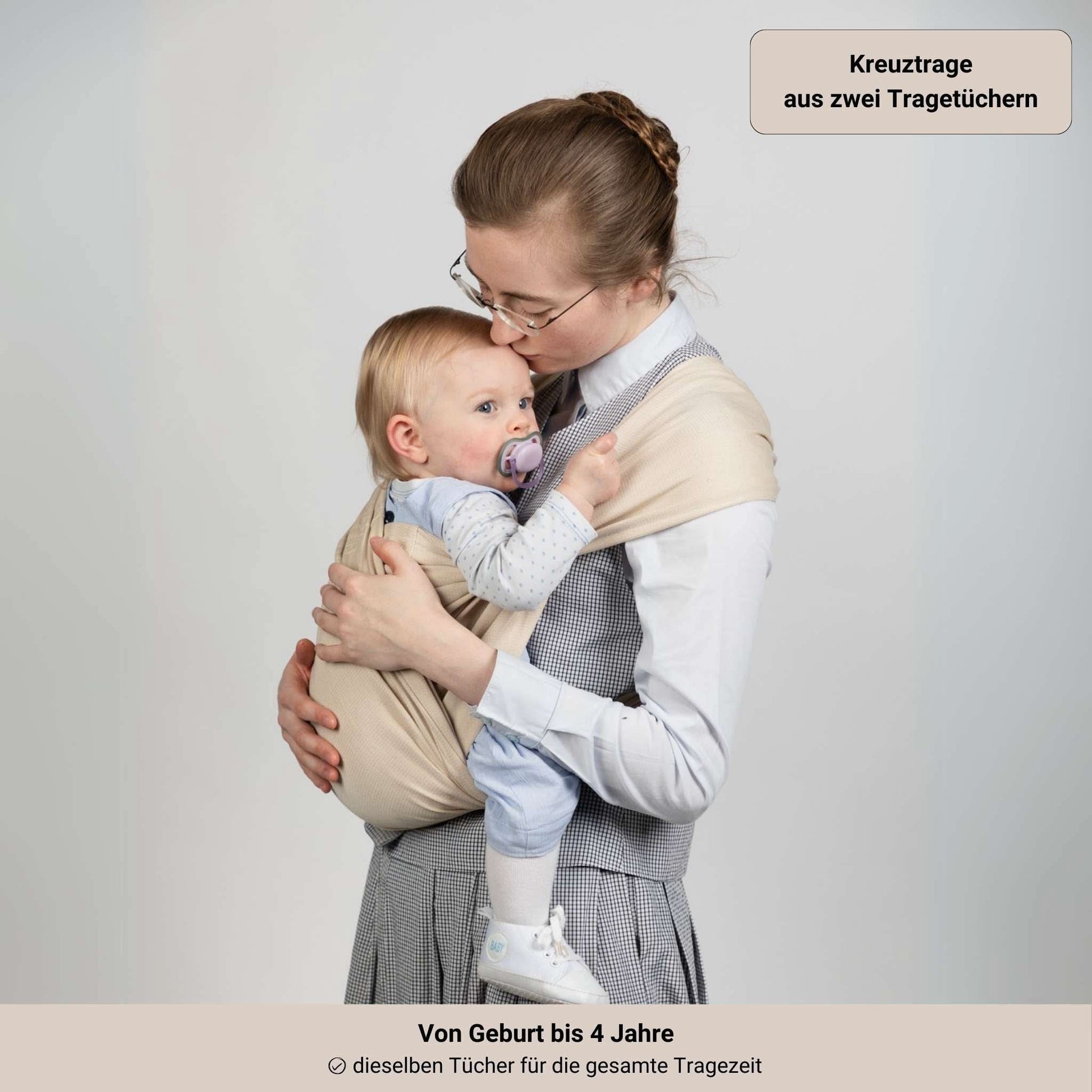 Babytragetuch ohne Binden und Knoten JOEYTUCH Natur Kreuztrage