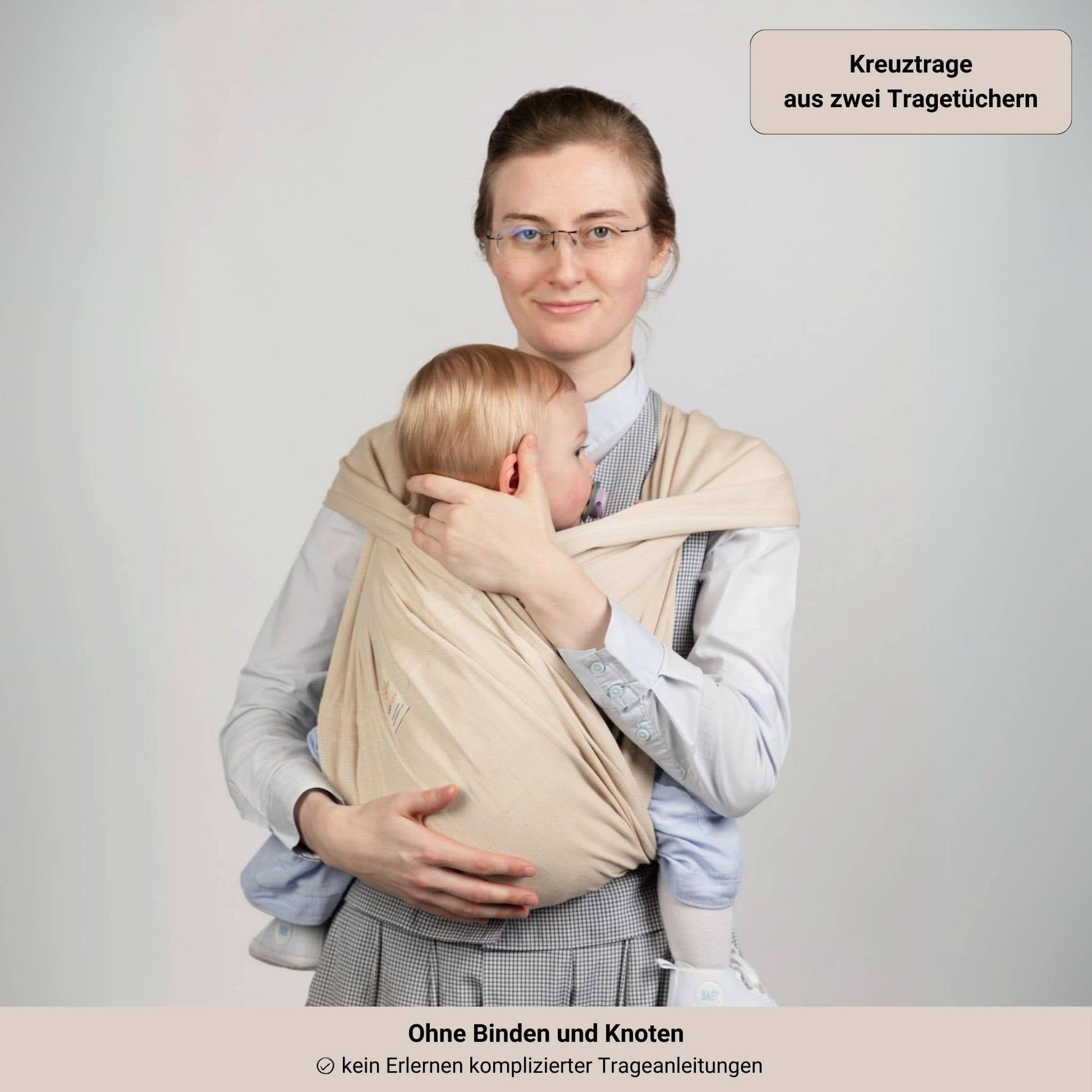 Babytragetuch ohne Binden und Knoten JOEYTUCH Natur Kreuztrage